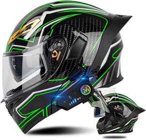 Шлем мотоциклетный ACLFFSHOP Bluetooth, черный / зеленый