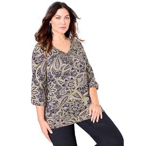 Женский топ Sofia Knit plus size Catherines, Black Yellow Paisley
