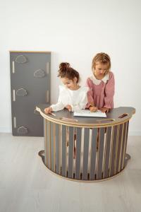 3в1 Качалка Монтессори БОЛЬШАЯ с ручками + горка БОЛЬШОЕ ОБЛАКО + столешница - серый tupti.wood