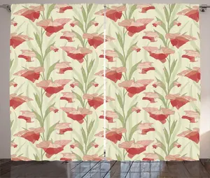 Шторы ABAKUHAUS Floral Rustic, графический цветочный узор крупным планом, универсальные ленточные шторы для гостиной с петлями и крючками, 280 x 225 см, темно-лососевый светло-зеленый Abakuhaus