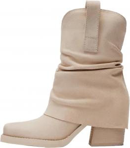 Женские коричневые замшевые сапоги GORZADEUL с квадратным носком, складным дизайном, средней голенью и толстой подошвой, подходящие для верховой езды