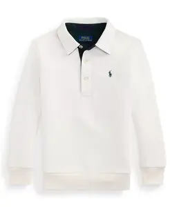 Мальчики 2-7 флисовая толстовка с клетчатой отделкой и воротником-поло Polo Ralph Lauren, белый