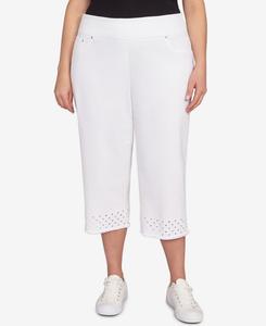 Джинсы-капри больших размеров с вышитым низом из мягкой эластичной джинсовой ткани Ruby Rd, White