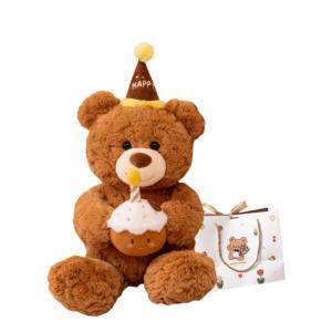 Мягкая игрушка мишка торт на день рождения высота 32см/40см OU DI PIG