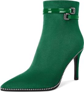 Женские ботильоны Soireelady с заостренным носком, тонким высоким каблуком, расшитые бисером, с коротким голенищем, боковой молнией и металлической пряжкой, каблук 4 дюйма, Green