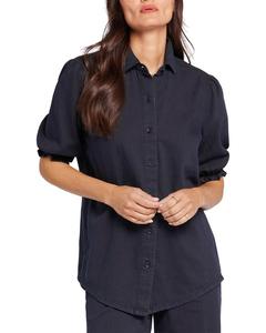 Рубашка из денима с присборенными рукавами NYDJ, черный