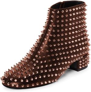 Женские ботильоны YDN с заклепками, круглым носком и низким массивным каблуком, с боковой молнией, модные короткие ботинки для вечеринок, размеры 4-16 US, Brown