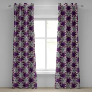 Шторы на люверсах ABAKUHAUS сиреневого цвета, винтажный восточный мотив с марокканскими ближневосточными цветочными лепестками и художественными деталями, декоративные двухпанельные шторы, 280 см x 175 см, земляной желто-фиолетовый Abakuhaus