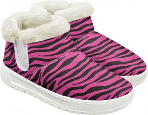 Зимние сапоги для женщин, женская обувь для путешествий, пушистые уличные ботинки для ходьбы босиком, кроссовки с пушистым воротником Cugasmaru, Pink Leopard Print