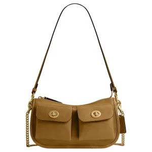 COACH Waverly Natural Grain Leather Shoulder Bag Medium Women's Olive