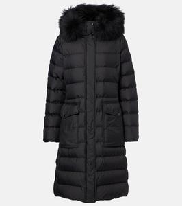 Куртка утепленная пуховая с капюшоном и отделкой из овчины Moncler, Black