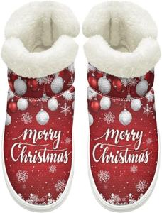 Теплые Ботинки для Женщин и Мужчин, Удобные Слипоны, Рождественские Снежные Ботинки, С Меховой Подкладкой, Нескользящие, С Утепленной Подошвой Cugasmaru, Merry Christmas