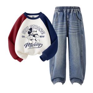 Детская повседневная спортивная одежда Disney, Di Competition Red Blue+Solid Color Denim Blue