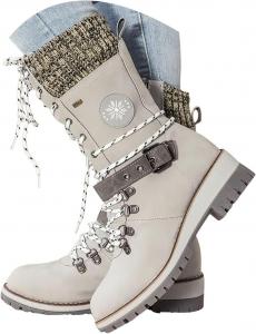 Женские вязаные сапоги средней длины до икры, зимние теплые, на шнуровке, для улицы, повседневные ковбойские сапоги, с круглым носком, нарядные зимние ботильоны Generic, Grey