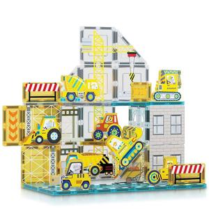 Набор строительных блоков Picassotiles из 45 предметов с магнитной плиткой и 8 строительными машинами, мультиколор
