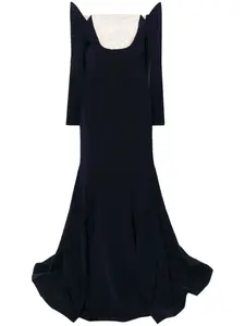 Вечернее платье с открытыми плечами BAZZA ALZOUMAN, синий