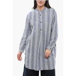 Рубашка из органического хлопка в сбалансированную полоску с воротником-стойкой Woolrich, Light Blue