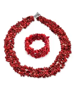 Комплект из ожерелья-воротника и эластичного браслета с крупными кластерами натуральных камней Bling Jewelry, red