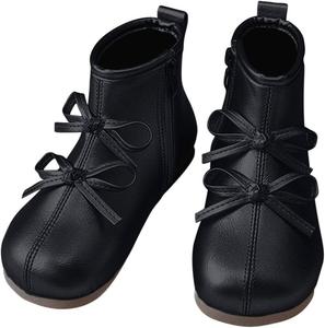 Девочкам милые короткие ботинки с бантиком, мягкие и удобные, с боковой молнией, модные ботильоны для верховой езды Generic, Black