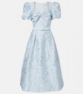 Платье миди из хлопкового жаккарда Anneli Rebecca Vallance, Soft Blue