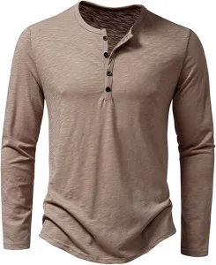 Мужская футболка Henley с длинным рукавом, легкая, приталенная