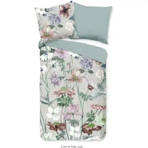 Двустороннее постельное белье доброе утро «Fina Flowers», хлопок, 135х200, молния, двусторонний вид, цветы, серый, зеленый Good Morning