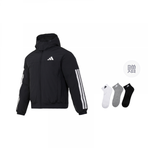 Adidas Мужская пуховая куртка "3 полоски" сезона осень 2024, черная