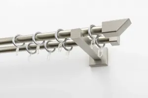 Карниз для штор GARESA "CUBUS", 2 направляющие, желаемая длина, комплект для штор, выдвижной, кнопка со скошенным концом, с кольцами 320 см, цвет mattchromfarben