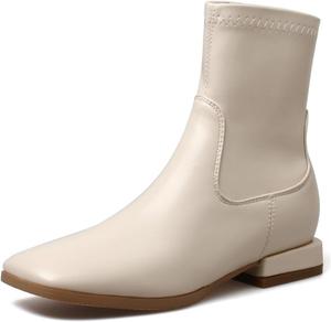 Женские западные ботильоны Челси на низком каблуке с квадратным носком, молнией и эластичной вставкой, осенние нарядные короткие ботинки JOEUSTY, Beige