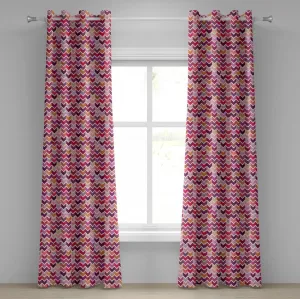 Угловая штора ABAKUHAUS с люверсами, разноцветные мотивы стрел, зигзагообразные линии, геометрический узор в стиле пэчворк, кубы, декоративные двухпанельные шторы, 280 см x 225 см, разноцветные