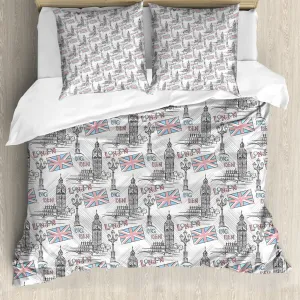 Пододеяльник ABAKUHAUS London, знаменитый эскиз Биг-Бена, с защитой от клещей, подходит для аллергиков, с наволочками, 200 см x 200 см - 80 x 80 см, разноцветный