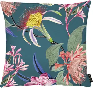 АПЭЛТ Декоративная подушка "Жасмина", чехол на подушку с наполнителем, 1 шт APELT 45х45 см, цвет petrol/bunt + geblümt