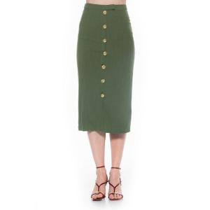 Женская льняная юбка миди с застежкой спереди на пуговицах Alexia Admor, зеленый