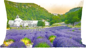 Декоративная подушка , диванная подушка, декоративная подушка для гостиной, 50x30 см, Оранжевое небо над долиной с цветками лаванды - украшение для гостиной - подушка с фотографией MuchoWow