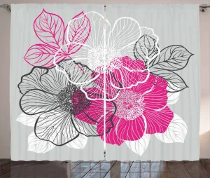 Штора ABAKUHAUS в деревенском стиле с цветочным рисунком, абстрактные свадебные пионы, присборенная штора для спальни с петлями и крючками, 280 x 175 см, серо-пурпурный белый Abakuhaus