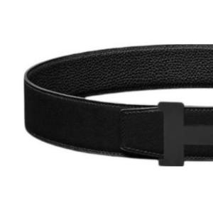 Кожаный ремень из коровьей кожи мужской черный ширина 3,8 см HERMES