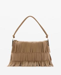 Большая женская кожаная сумка через плечо с бахромой MANGO, Beige