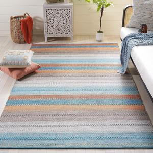 Ковер SAFAVIEH, 153 x 244 см, Montauk Collection, Grey & Orange, ручной работы плоское переплетение бохо полоска Cotton, идеально для помещений с высокой проходимостью в гостиной, спальне (MTK851P)