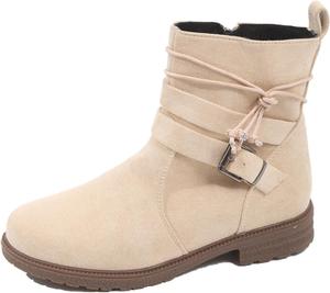 Женские модные кожаные ботильоны DirraBra с пряжкой, низким каблуком, в стиле милитари, круглым носком, шнуровкой, боковой молнией, удобные для ходьбы, Beige
