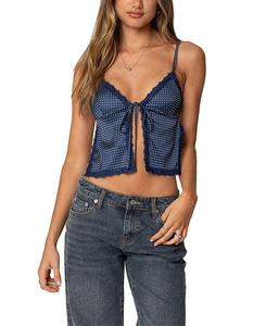 Топ без спинки с эффектом атласа в горошек Edikted, синий