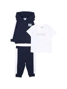 Спортивный костюм с капюшоном и полосатыми деталями Boss Kidswear, синий
