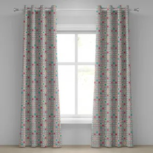 Штора на люверсах ABAKUHAUS с четырехлистником, традиционный узор из плитки, решетка клевера, восточные фигуры, декоративная, двухпанельная, 280 см x 245 см, сине-зеленый Abakuhaus