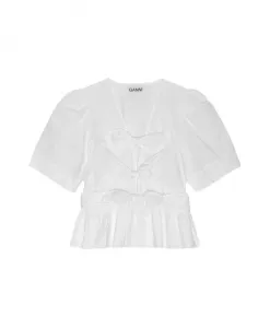Белая рубашка с баской на талии Ganni, белый