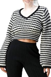 Облегающий джемпер с V-образным вырезом в бело-черной расцветке THE SANG