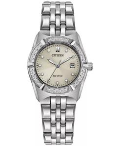 Eco-Drive Женские часы Corso Diamond (1/10 карата) из нержавеющей стали с браслетом, 28 мм Citizen