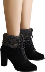 Женские модные ботильоны ZBYY, зимние уличные с высокой массивной подошвой, утепленные мехом, на шнуровке, теплые ботинки до середины голени, высокие зимние сапоги, 10.5 Black