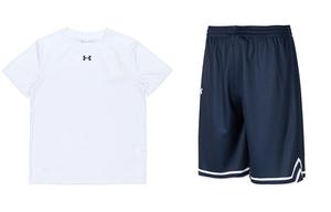 Повседневный спортивный мужской комплект: белая футболка и черные шорты Under Armour, черный