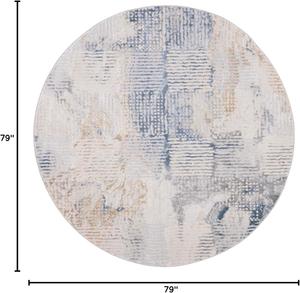 Ковер SAFAVIEH, 201 x 201 см, коллекции Palma, круглый, бежевый и светло-голубой, современный абстрактный дизайн, без линьки и простой в уходе, идеален для помещений с высокой проходимостью в гостиной, спальне (PAM350B)