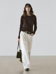 Футболка с длинным рукавом и двухслойной отделкой Massimo Dutti, brown