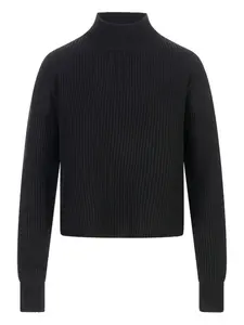 Свитер в рубчик с воротником-воронкой Max Mara, черный